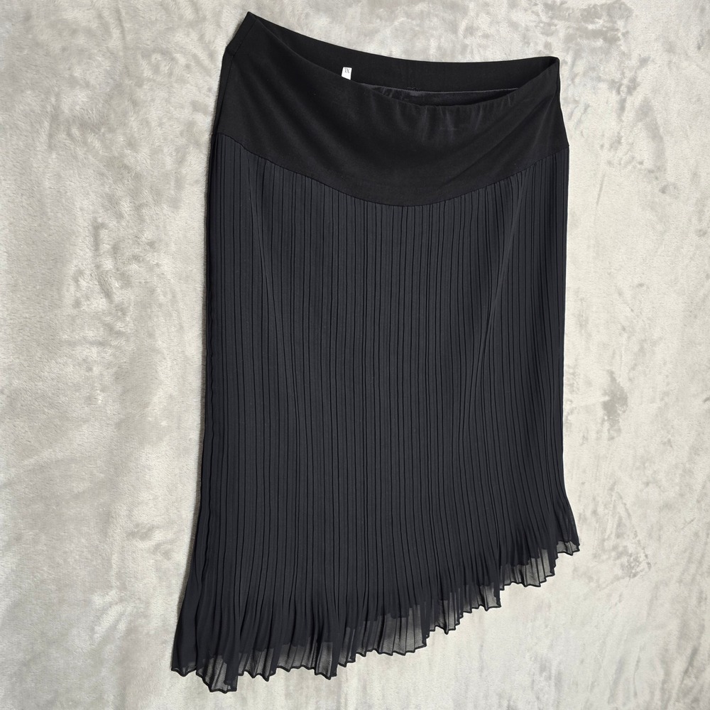 Accordion Pleated Skirt Women XL Blk Stretch Midi Minimalist Goth Dark Academia - Picture 11 of 15